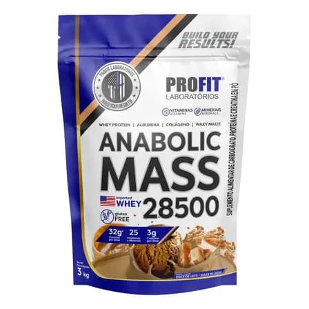 Hipercalórico Anabolic Mass 28500 3kg Profit Labs Sabor Doce de Leite