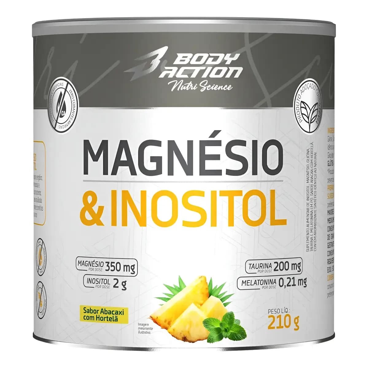 Magnésio E Inositol 210g Bodyaction Abacaxi Com Hortelã