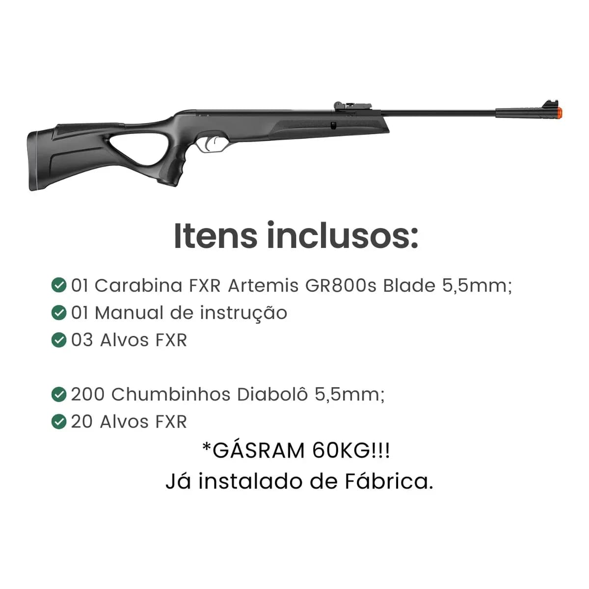 Carabina De Pressão Artemis FXR Nitro 5,5mm Gr800s Blade Gásram 60kg Preto 5.5 Mm