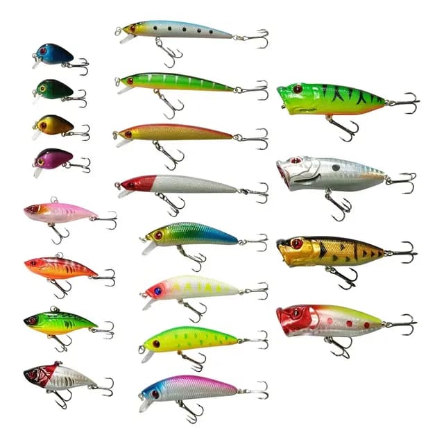 Kit 20 Iscas Artificiais De Pesca Meia Água E Superfície Para Tucunaré Traíra - Iscas Variadas E Eficientes