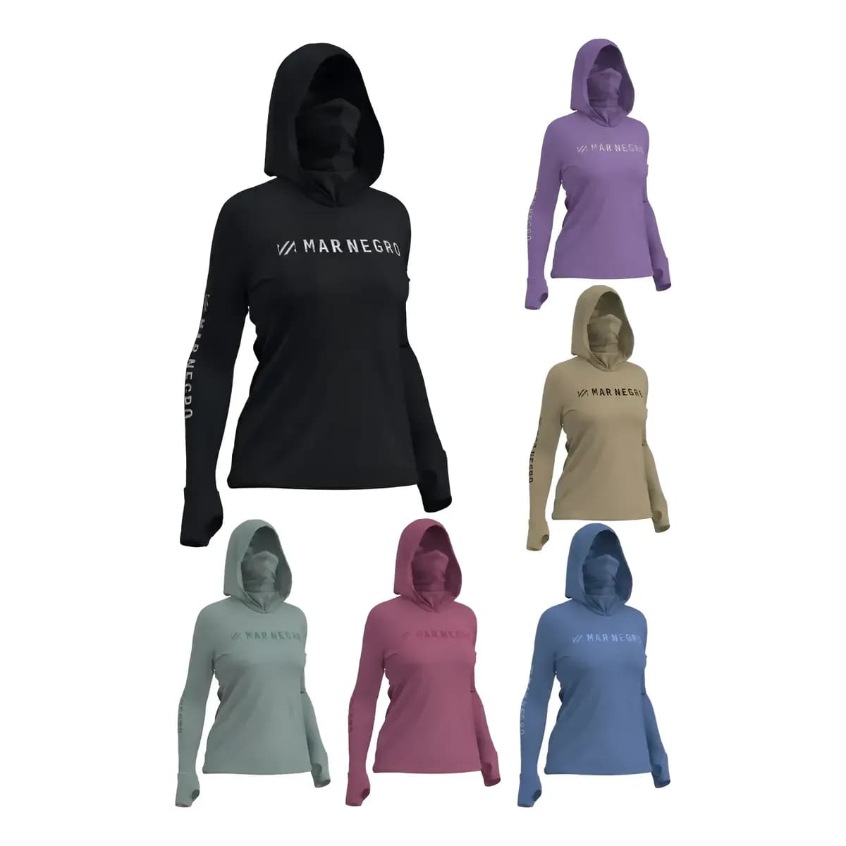 Camiseta De Pesca Feminina Mar Negro Com Capuz E Buff 360
