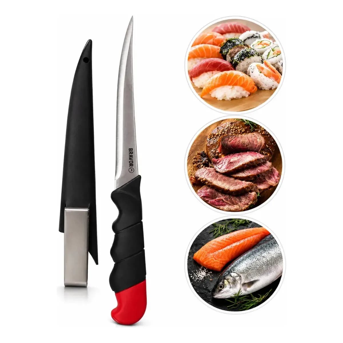 Faca Profissional Fileteira Flutuante C/ Bainha Sushi 26cm Preto