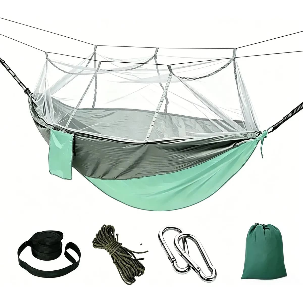 Camping Rede Com Mosquiteiro 260140cm 200kg Para Acampar Cinza E Verde Menta