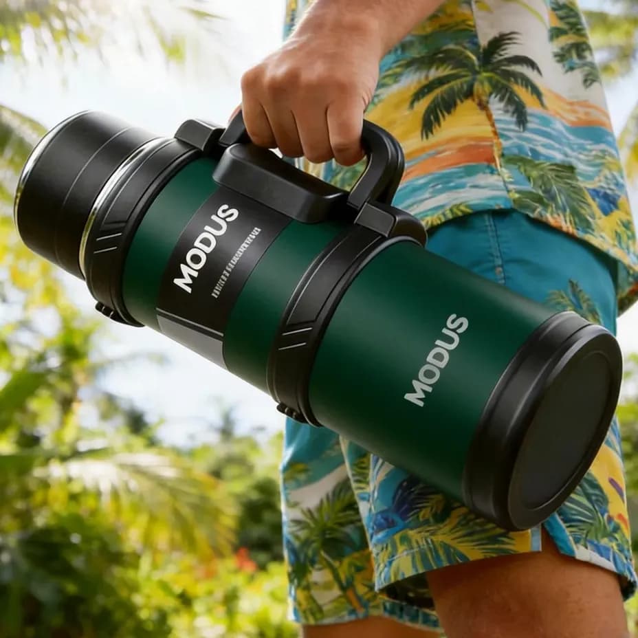 Modus Garrafa Térmica Inox 2,4l Alça Dobrável Acampamento Verde-escuro