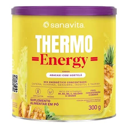 Thermo Energy 300g Sanavita Termogênico Pré Treino Sabor Abacaxi Com Hortelã