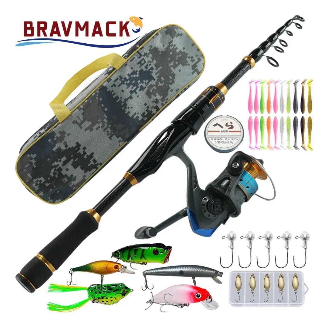 Kit Pesca Bravmack Vara Telescópica 1,8m-2,4m Com Iscas