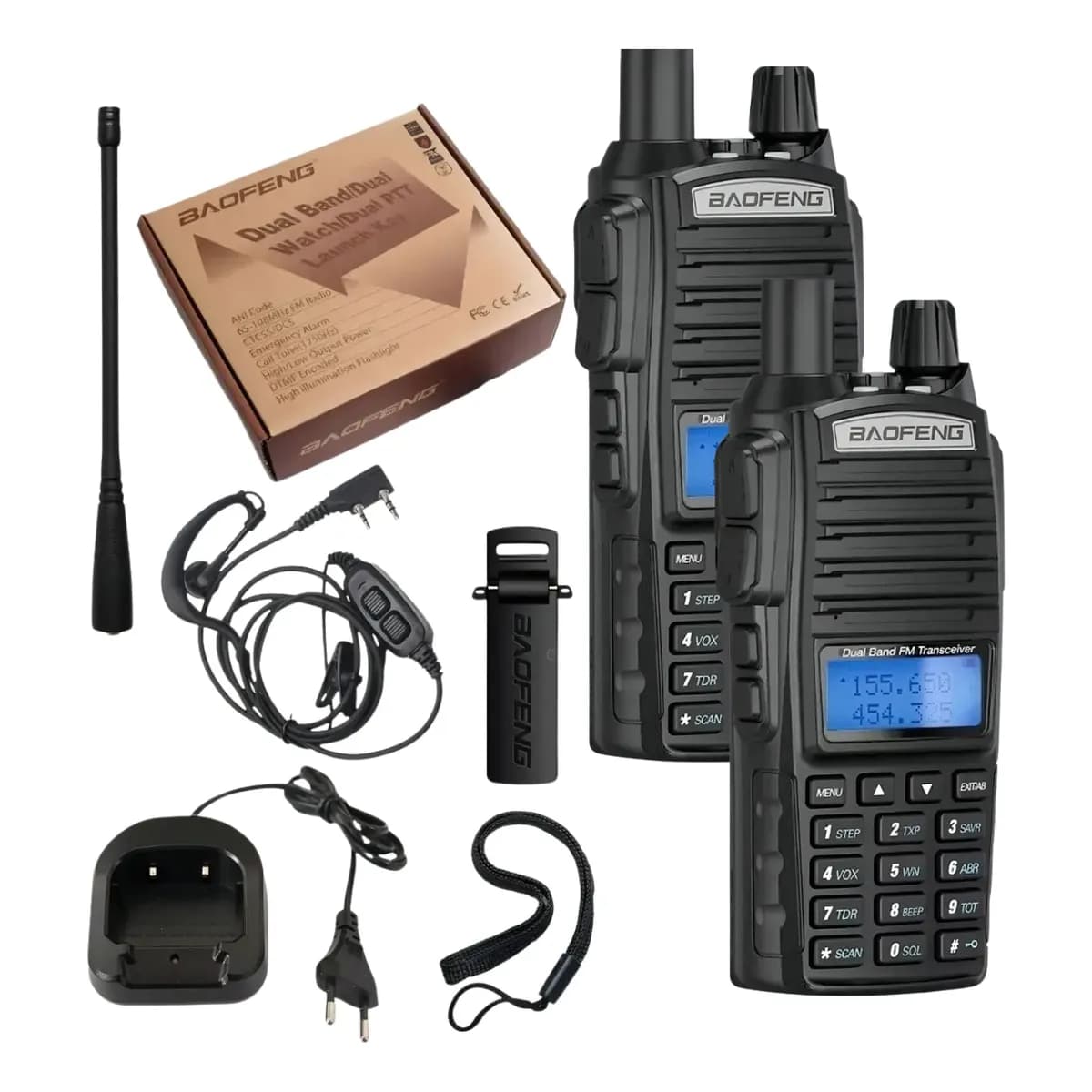 Kit 2 Radio Walk Talk Vhf/uhf Baofeng Uv-82 Ht Dual Band D Preto 127/220v