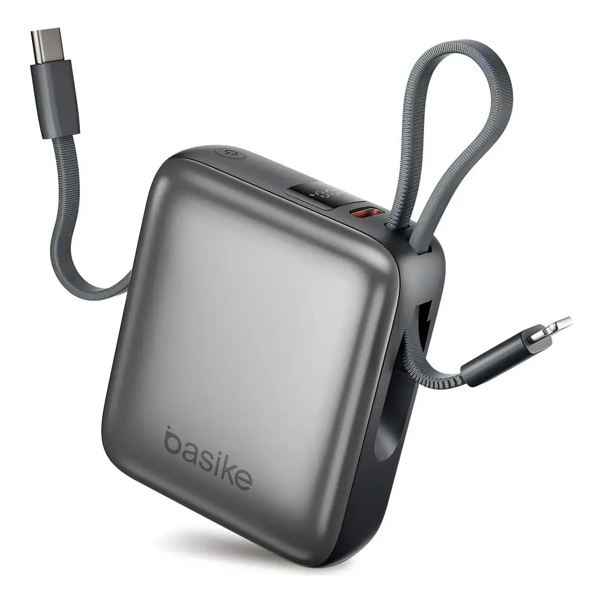 Carregador Portátil Power Bank Basike 10000mAh 22.5W Rápido 4 Saídas Cabo Embutido Display iPhone Samsung