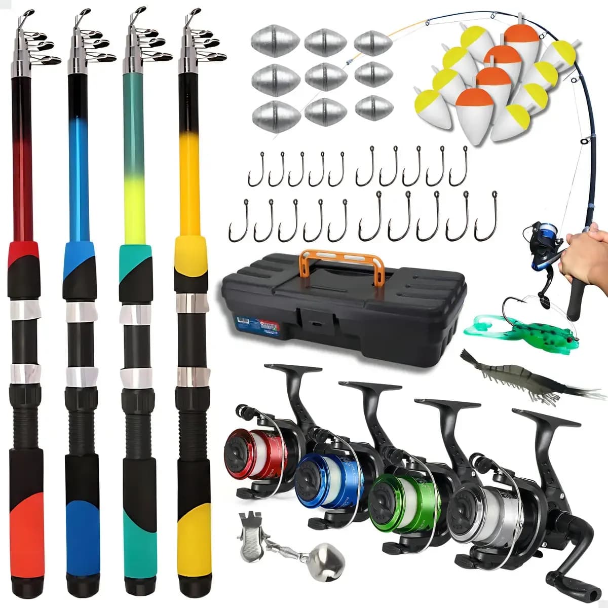 Kit  De Pesca Completo Pescamping com 4 Varas Telescópicas, Molinetes e Acessórios