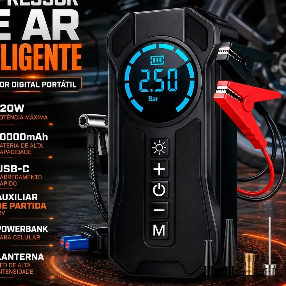 Compressor De Ar Compacto 150 Psi Para Pneus De Portátil Leves Air Pump Auxiliar De Partida Veículos E Powerbank