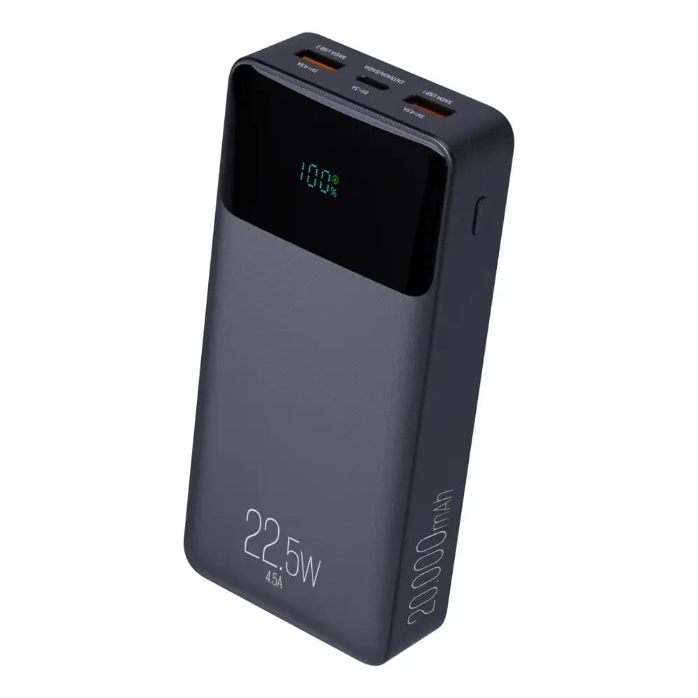Power Bank Pro 20000mAH ELG PB200BK, Bateria Portátil Universal, Carga Rápida, Display Indicador, Entradas Micro USB e USB-C, 2 Portas USB-A, PD+QC3.0, Preto