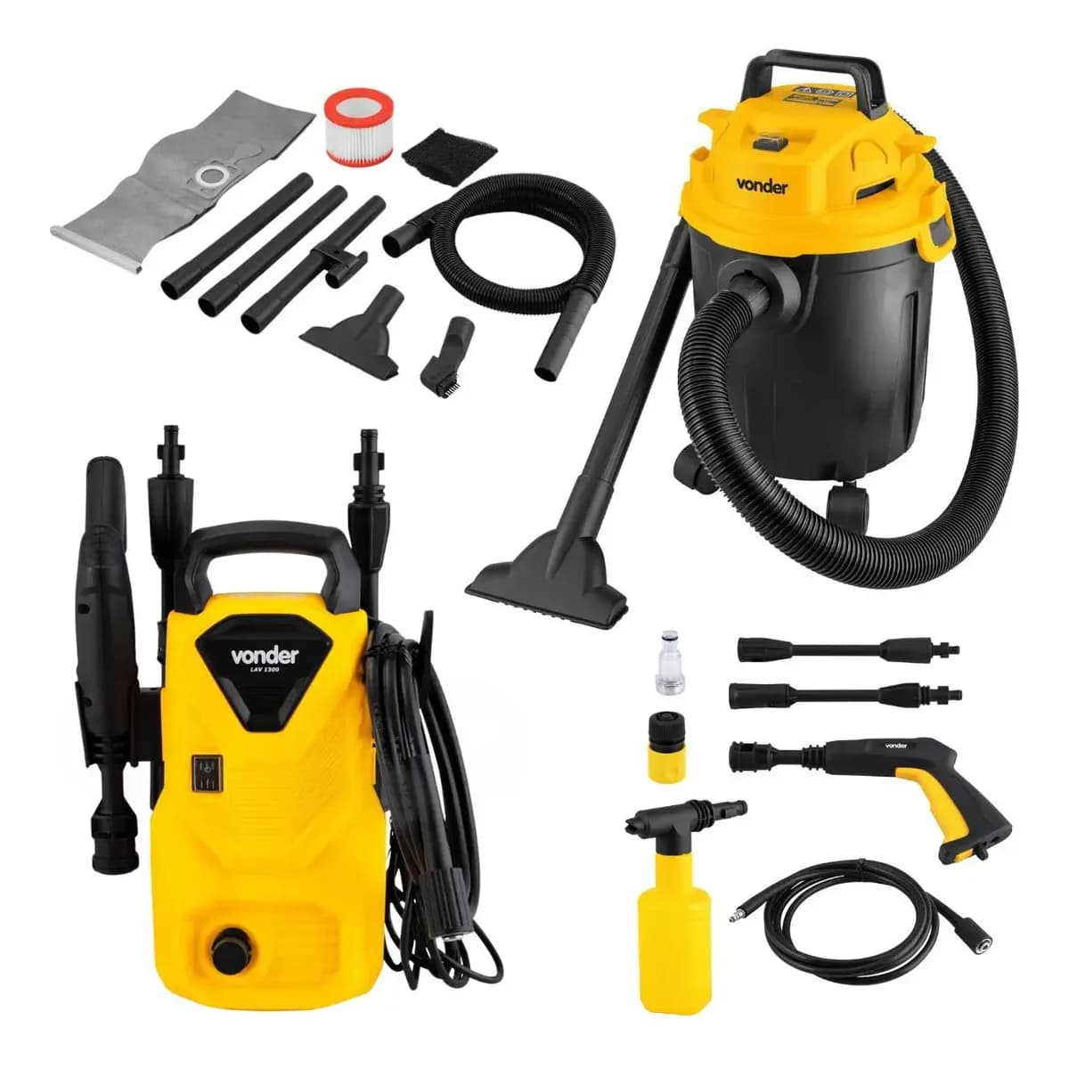 Lavadora Alta Pressão Lav1300 + Aspirador Apv1010 Vonder Amarelo 220v