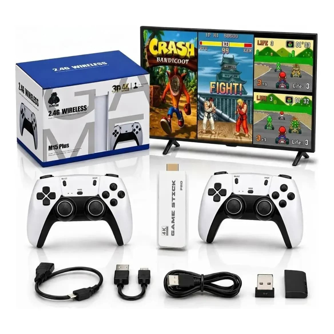 Adaptador Videogame Game Stick M15 2 Controles Branco Bivolt Branco