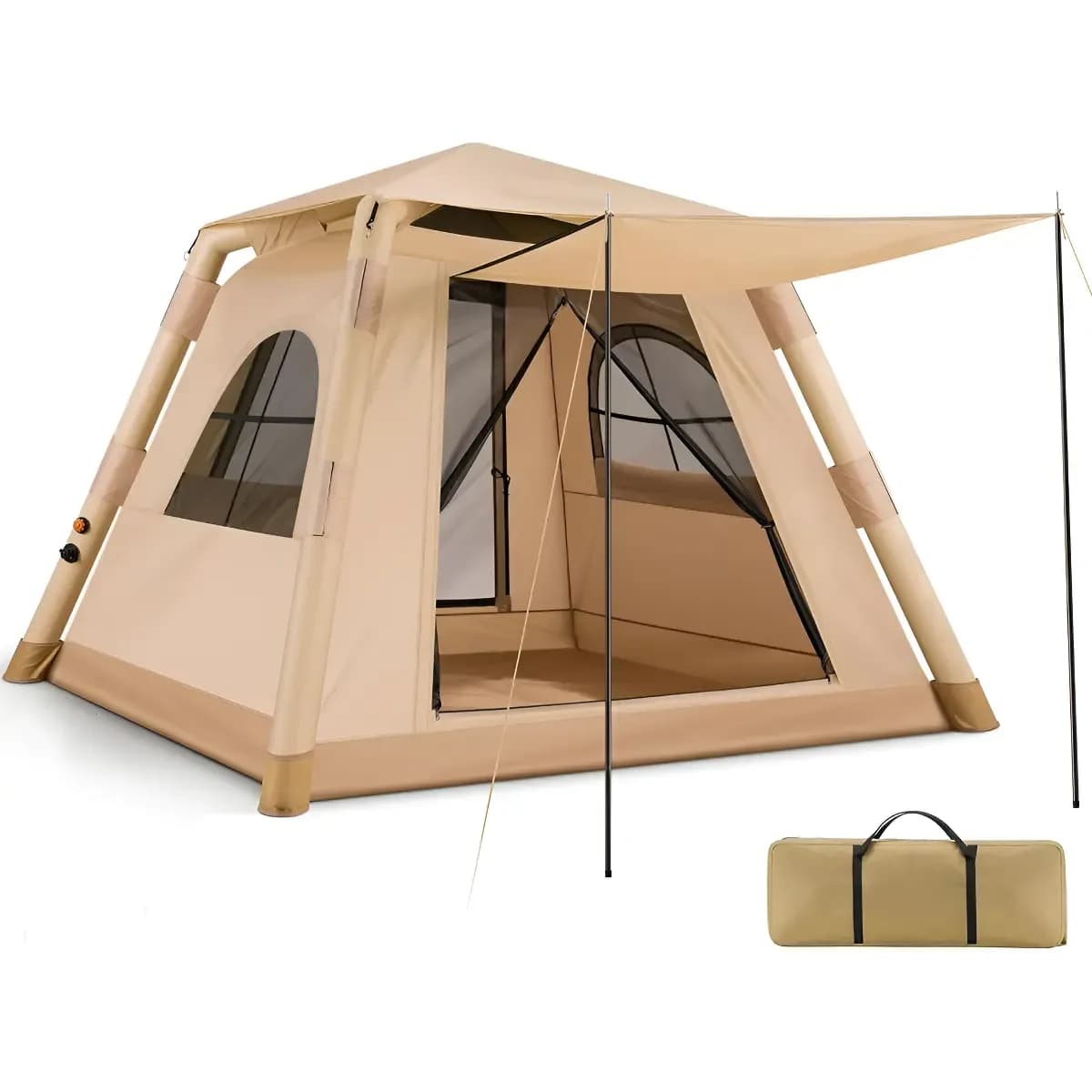 Barraca Camping Insuflvel 4 Pessoas Inflável Fácil De Montar Cáqui
