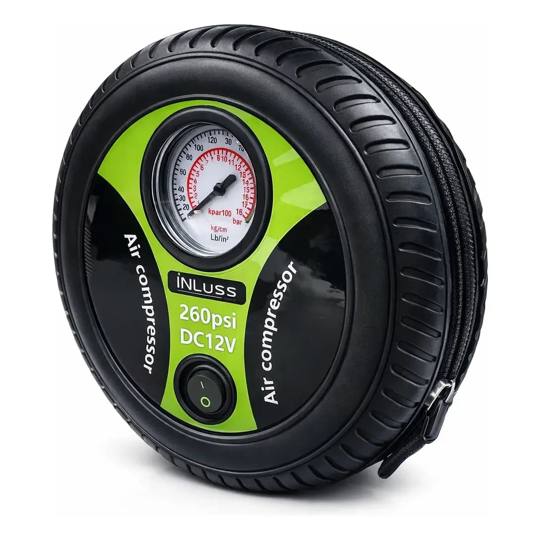 Compressor De Ar Portátil 12v, 260psi Inluss Para Pneus Preto 12v 60 Bifásica