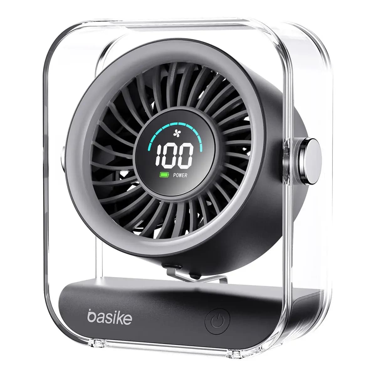 Mini Ventilador Portátil Basike de Mesa Recarregável Com Base e LED, Preto