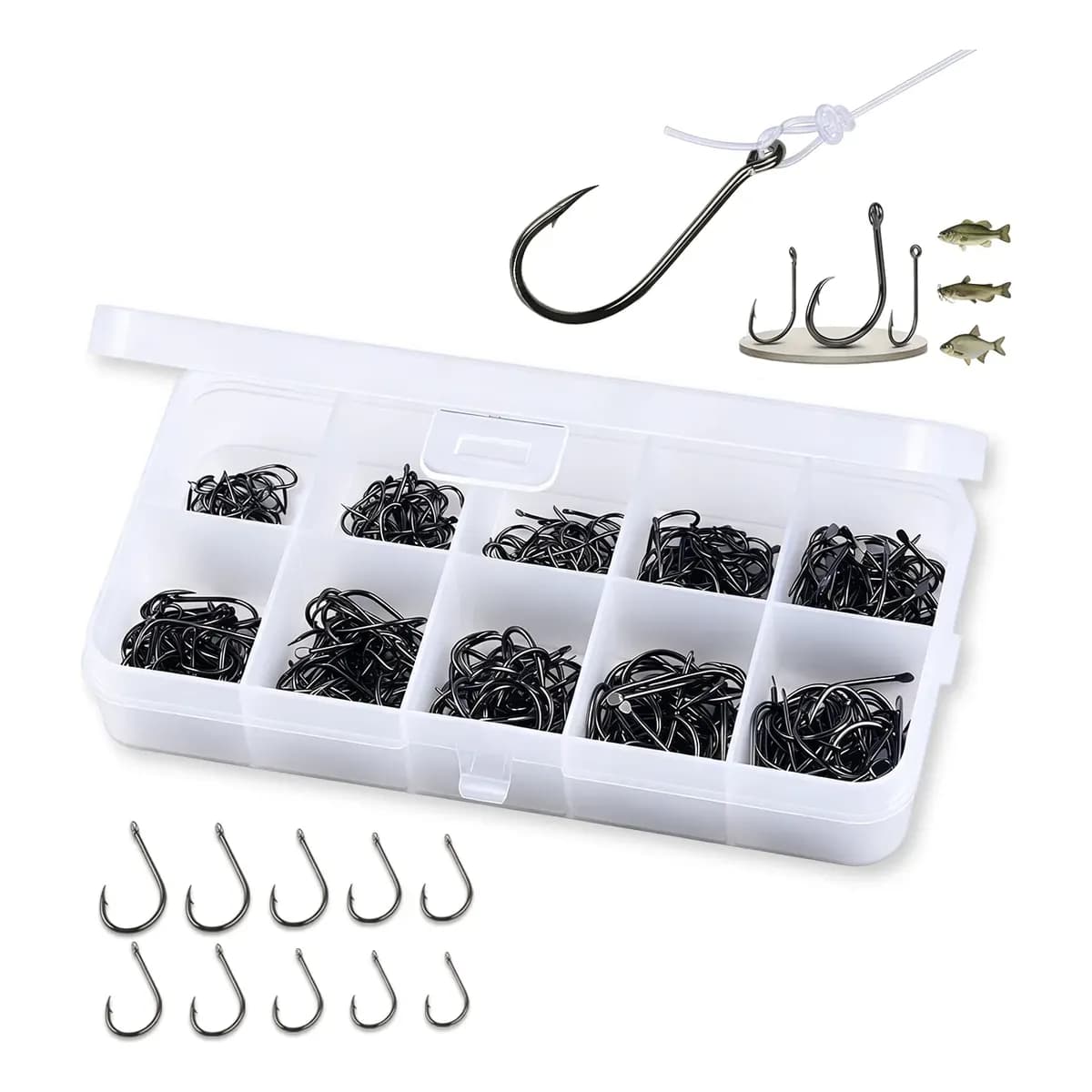 Kit 500 Anzóis Aço Carbono Pesca De Tamanhos  #3 Ao #12 Caixa