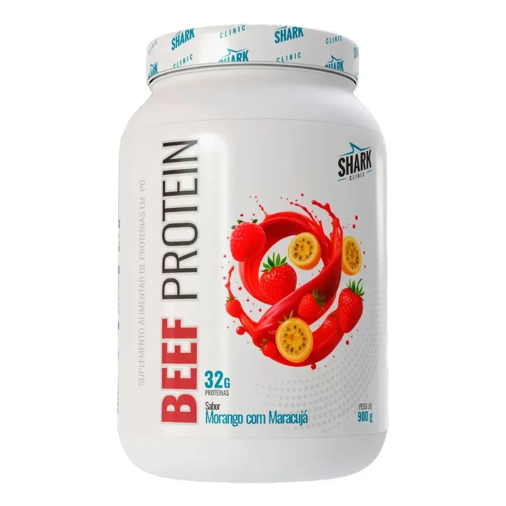 Proteína Shark Pro Beef Colageno Hidrolisado Morango 900g em pó x 900g