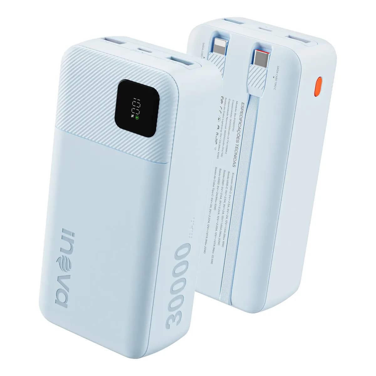 Carregador Portátil Power Bank Turbo Inova 30000mah Pd 22.5w Azul