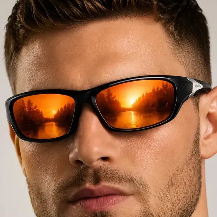 Óculos Esportivo Pesca Polarizado Uv400 Masculino Espelhado Laranja