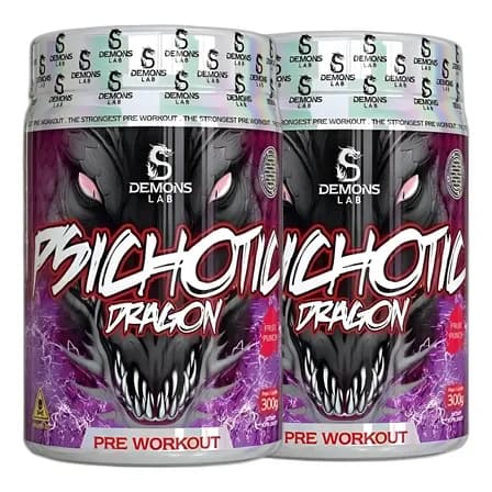 2x Pre Treino Psichotic Dragon Fruit Punch 300g - Demons Lab Sem Sabor