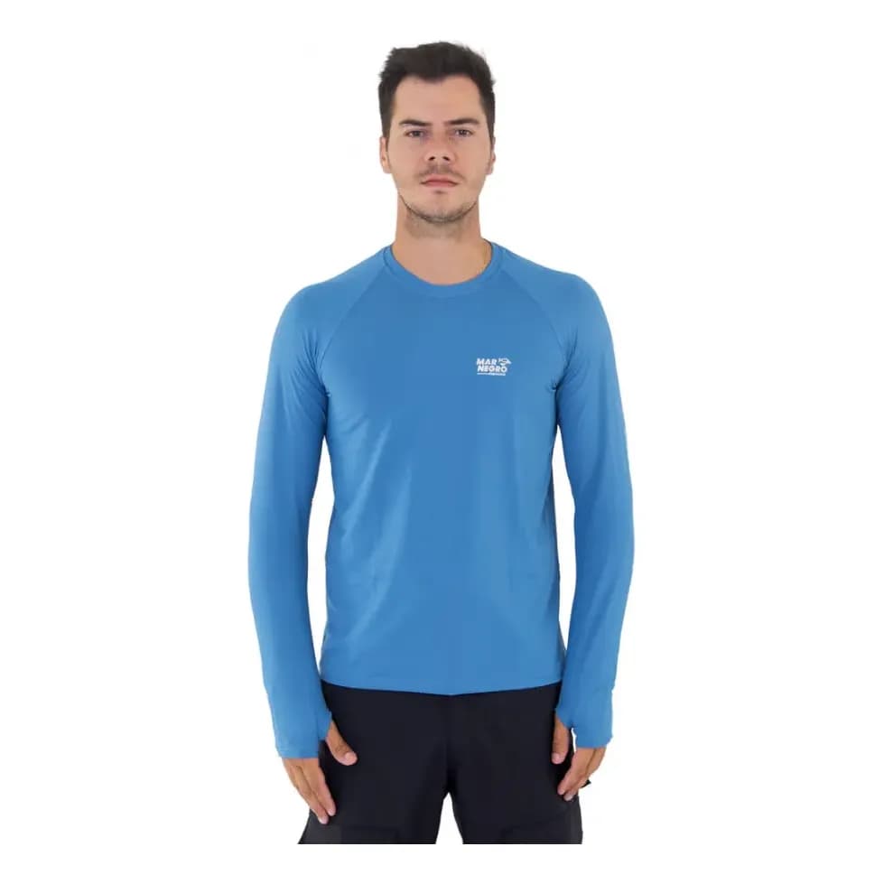 Camiseta De Pesca Mar Negro Azul Petróleo Masculina - Uv 50