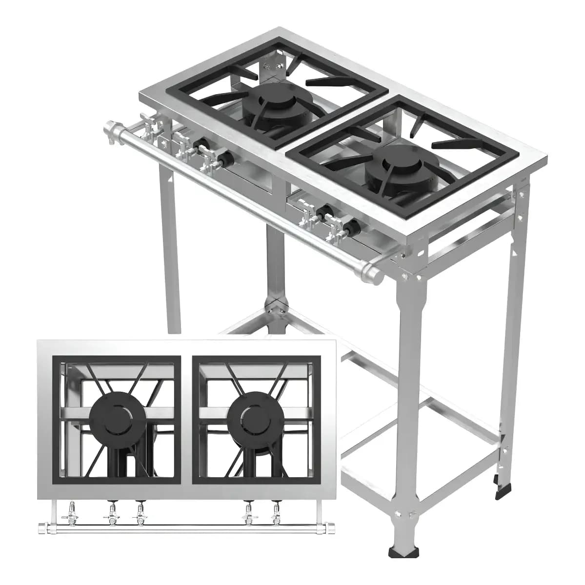 Fogão Industrial Inox 2 Bocas Duplas Baixa Pressão Reforçado
