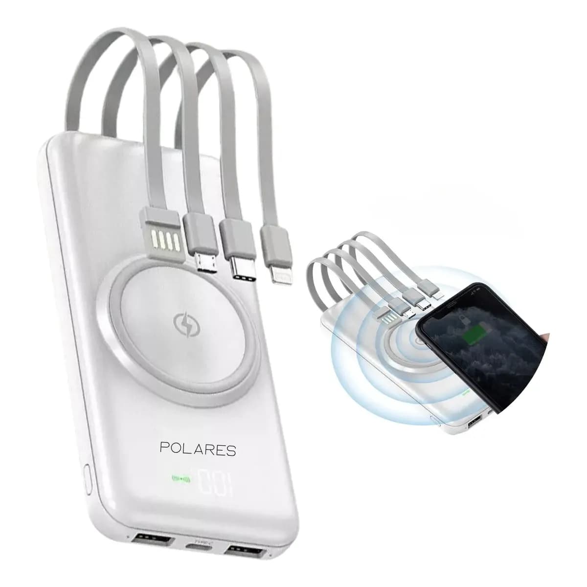 Polares Power Bank 20000mah Com Base Indução Branco Branco