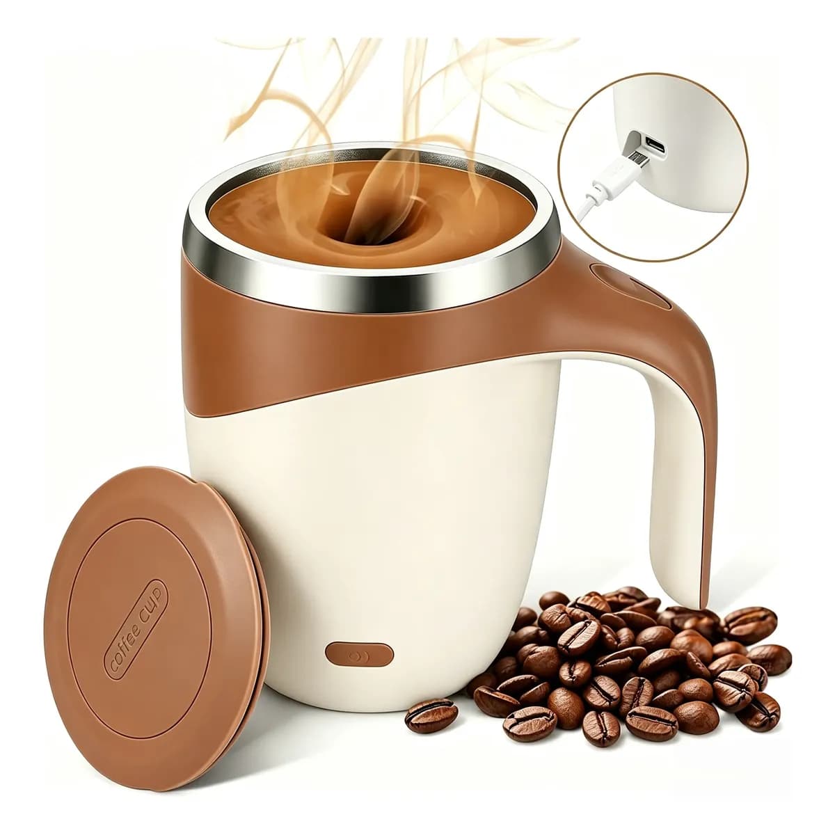 Caneca Mixer Automática Magnetica Inox Misturador 380ml Marrom