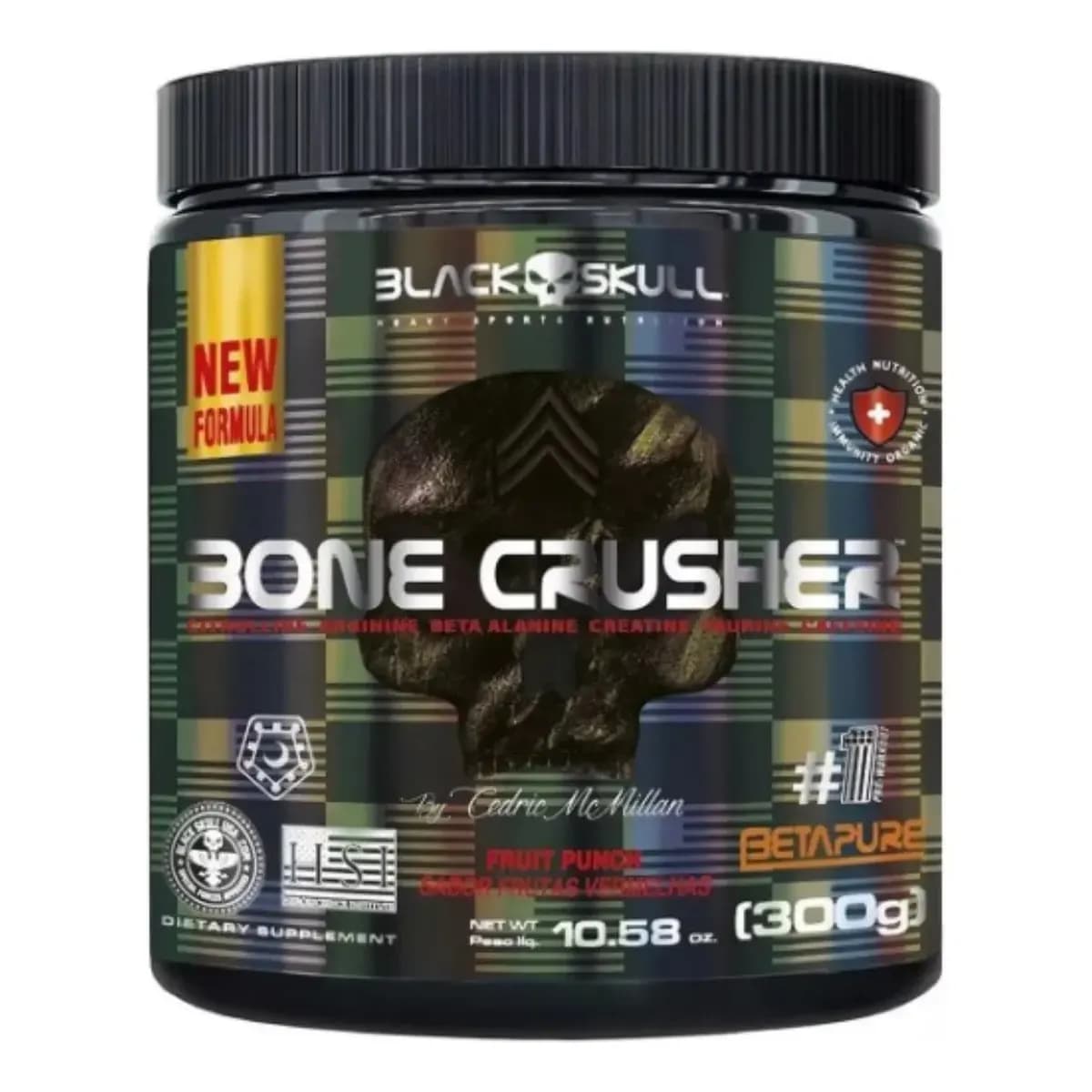 Pre Treino Forte Bone Crusher 300g Black Skull Sabor Fruit Punch
