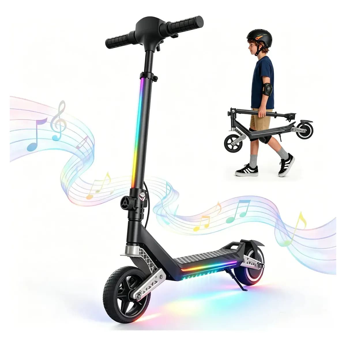 Patinete Elétrico Infantil K6 Xroymexroy Dobrável com Bluetooth e Luzes LED