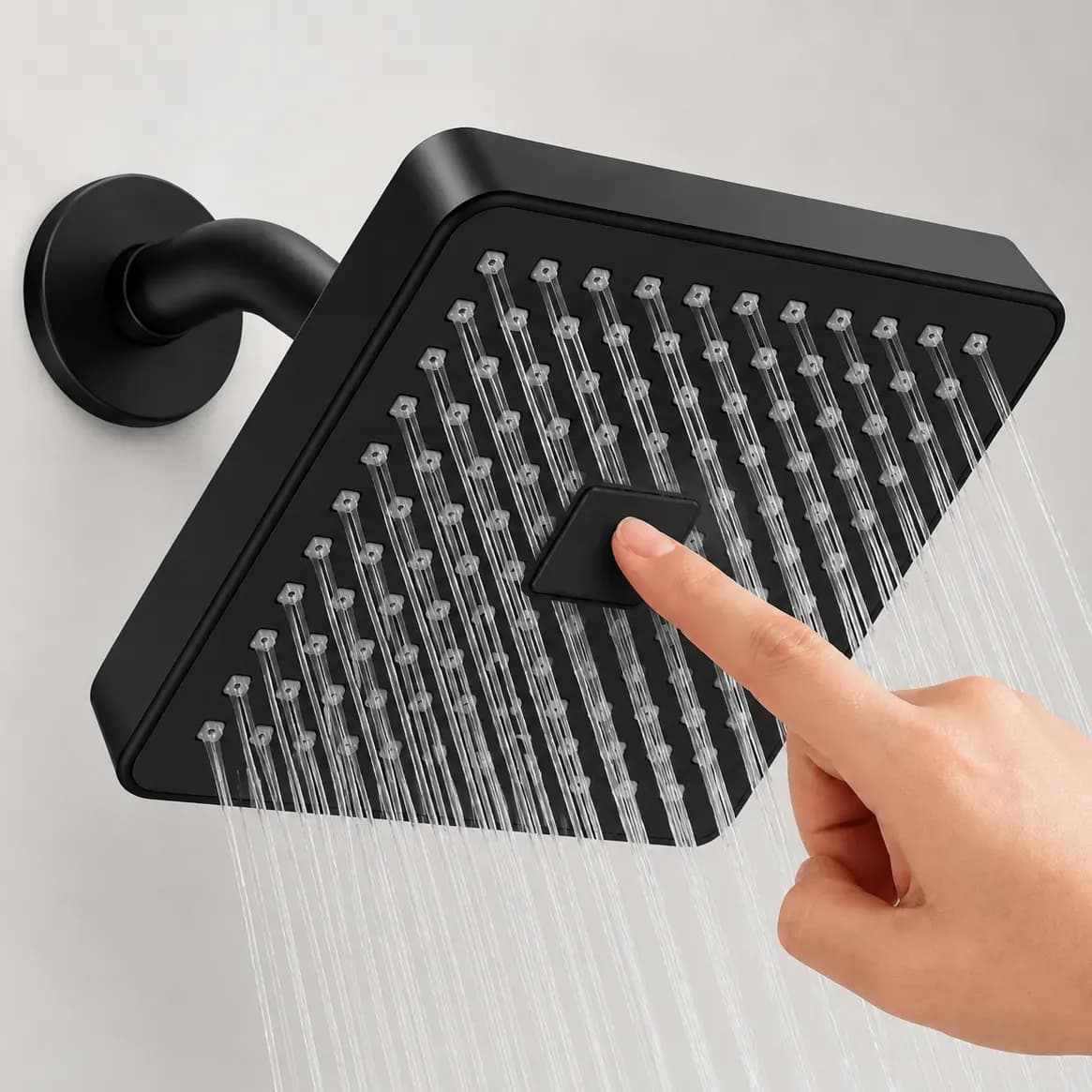 Ducha Chuveiro Heemli Alta Autolimpante Articulável Quadrada Preto Fosco