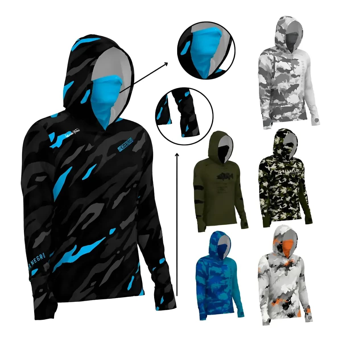 Camiseta De Pesca X Protect 360 Masculina C/ Capuz Mar Negro