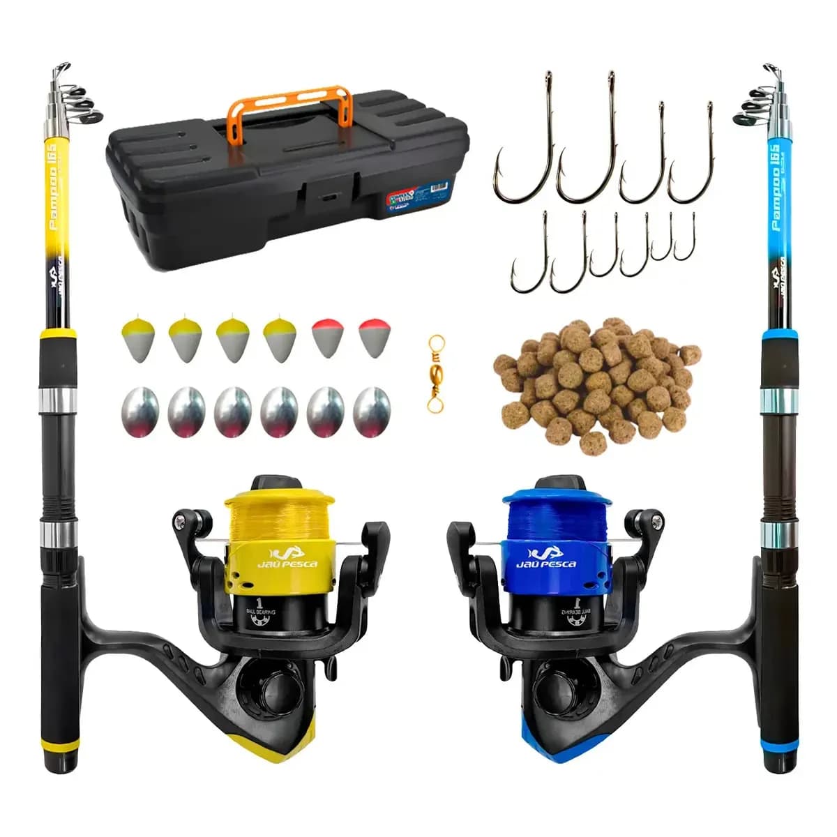 Kit de Pesca Jau Pesca Smart Completo 2 Varas Molinete Telescópicas 10kg