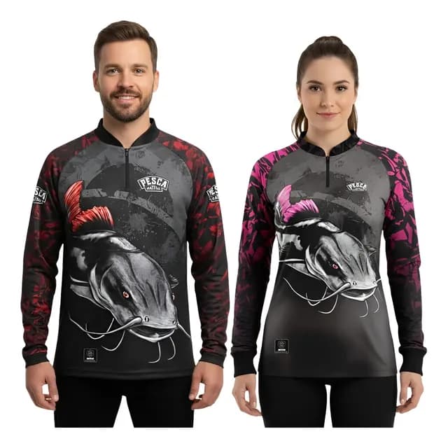 Camisa Camiseta De Pesca Igual Casal Kit Com 2 C/proteção Uv