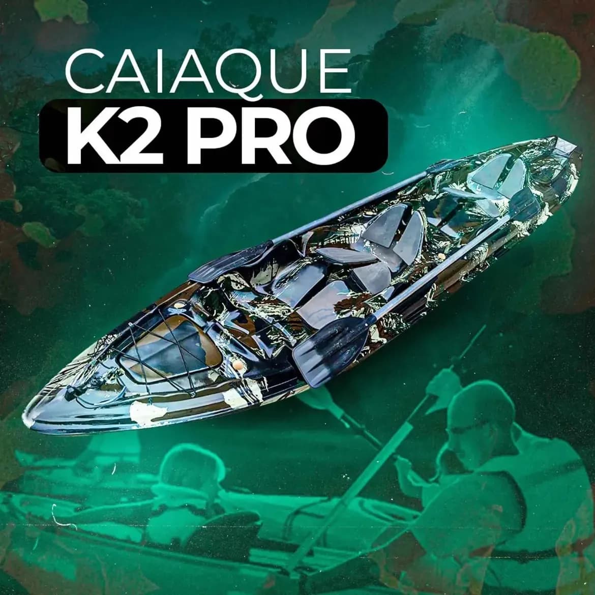 Caiaque Duplo De Pesca Modelo K2 Pró Fibra 2 Lugares + Remos Cor Azul-claro