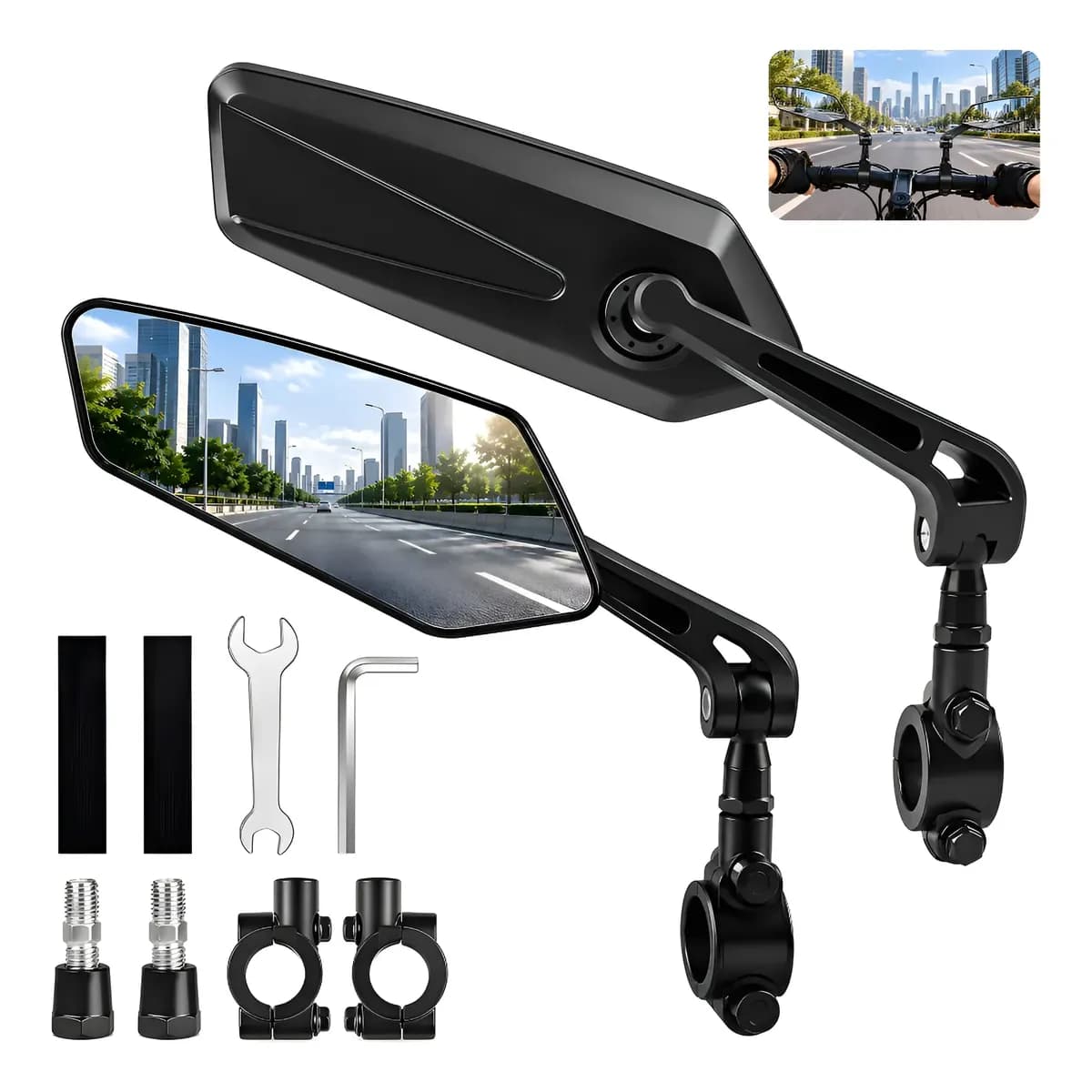 Pacote De 2 Espelhos Para Bicicleta, Scooter, Motocicleta Preto