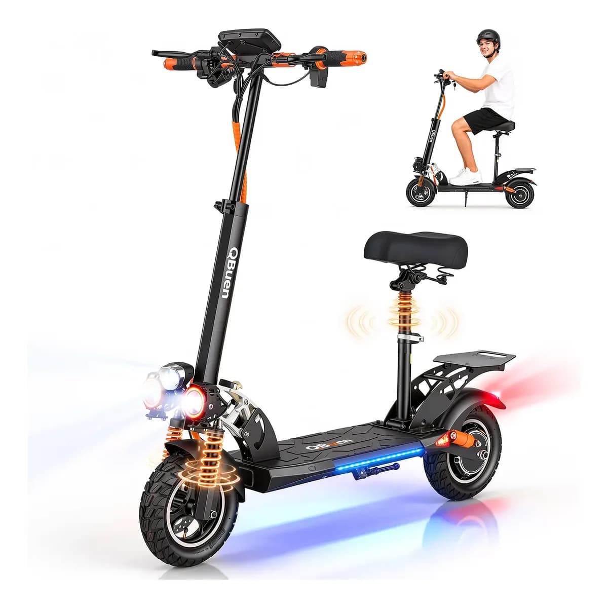 Qbuen M5 Patinete Elétrico Off-road 45km/h-1000w-25km Autono Preto