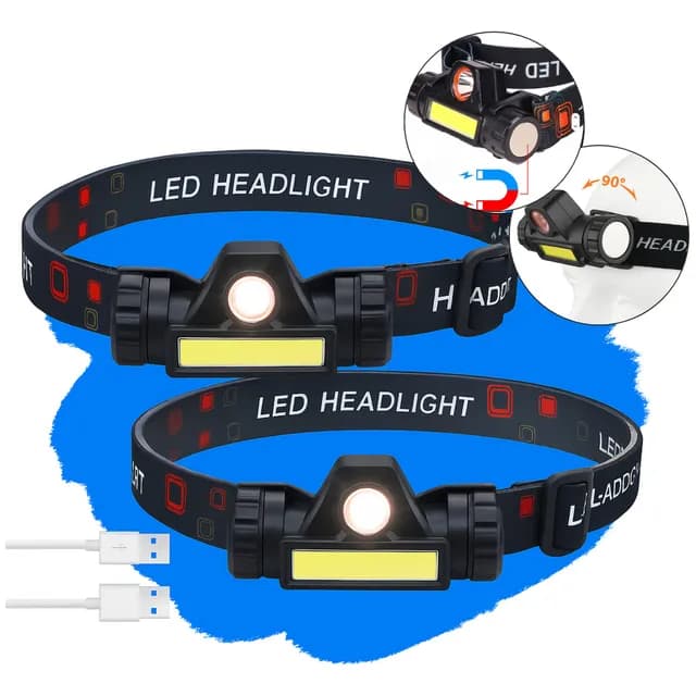 Kit com 2 Lanternas de Cabeça LED Recarregável USB para Camping e Pesca