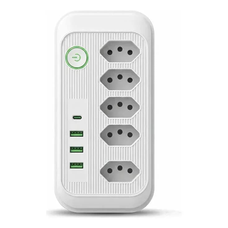 Extensão Elétrica Tomadas Usb Type-c Bivolt Filtro De Linha Branco Jxb95+3+1