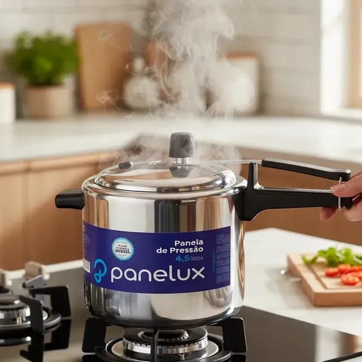 Panela de Pressão Panelux 4,5 Litros Alumínio Polido Fechamento Interno