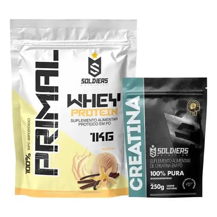 Kit: Whey Primal 1kg + Creatina 250g - Soldiers Nutrition Baunilha