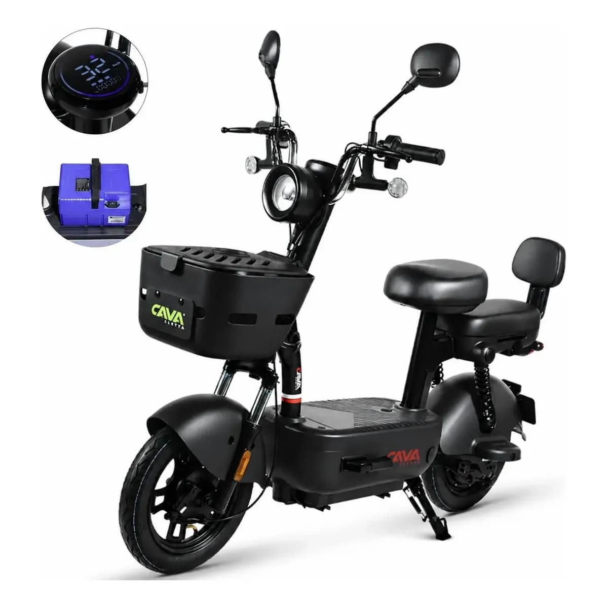Bicicleta Elétrica Cavalletta C3 75km Lítio Removível 800w Preto 102.5cm