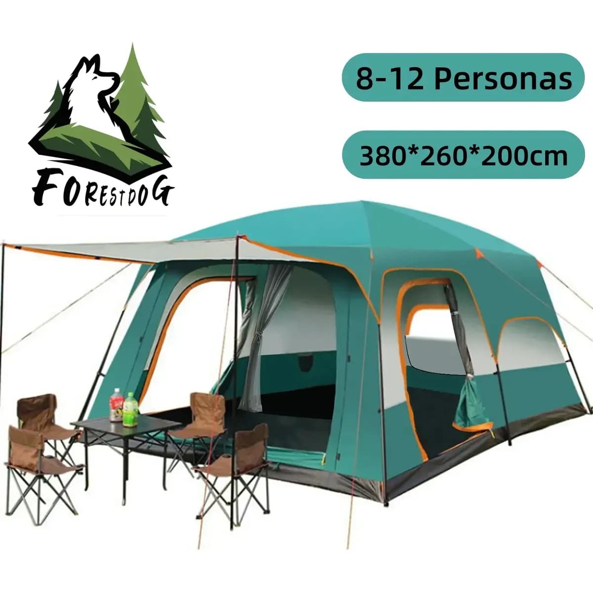 Barraca Camping Acampamento 8-12 Pessoas Impermeavel Acampamento Barraca 380260200cm Tecido Oxford Verde