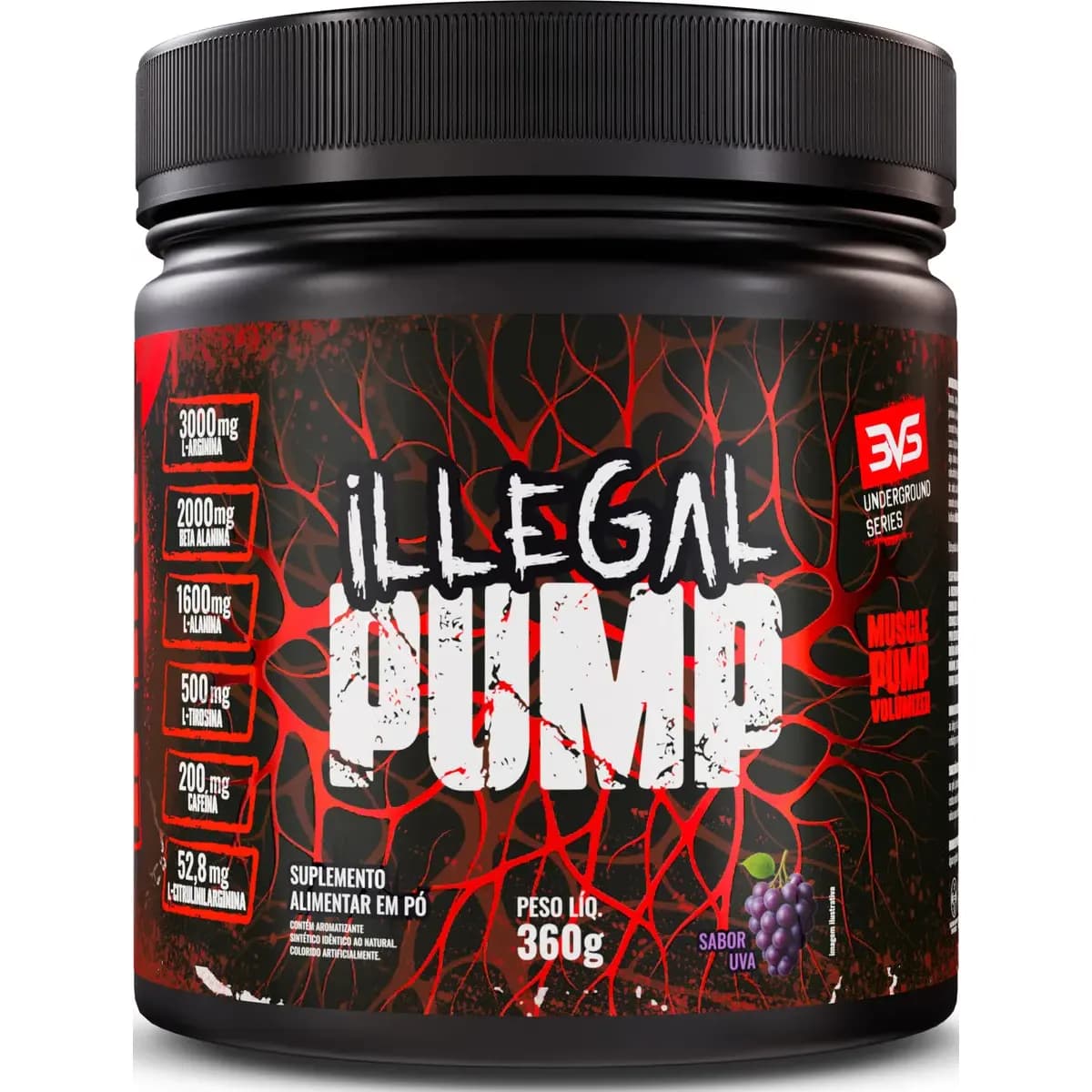 ILLEGAL PUMP Sabor Uva - Pré Treino Extra Forte Formula Para A Performance Através Da Vasodilatação Avançada