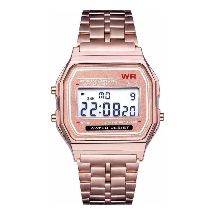 Relógio Digital Vintage Retrô Pulseira Aço Inoxidável Led