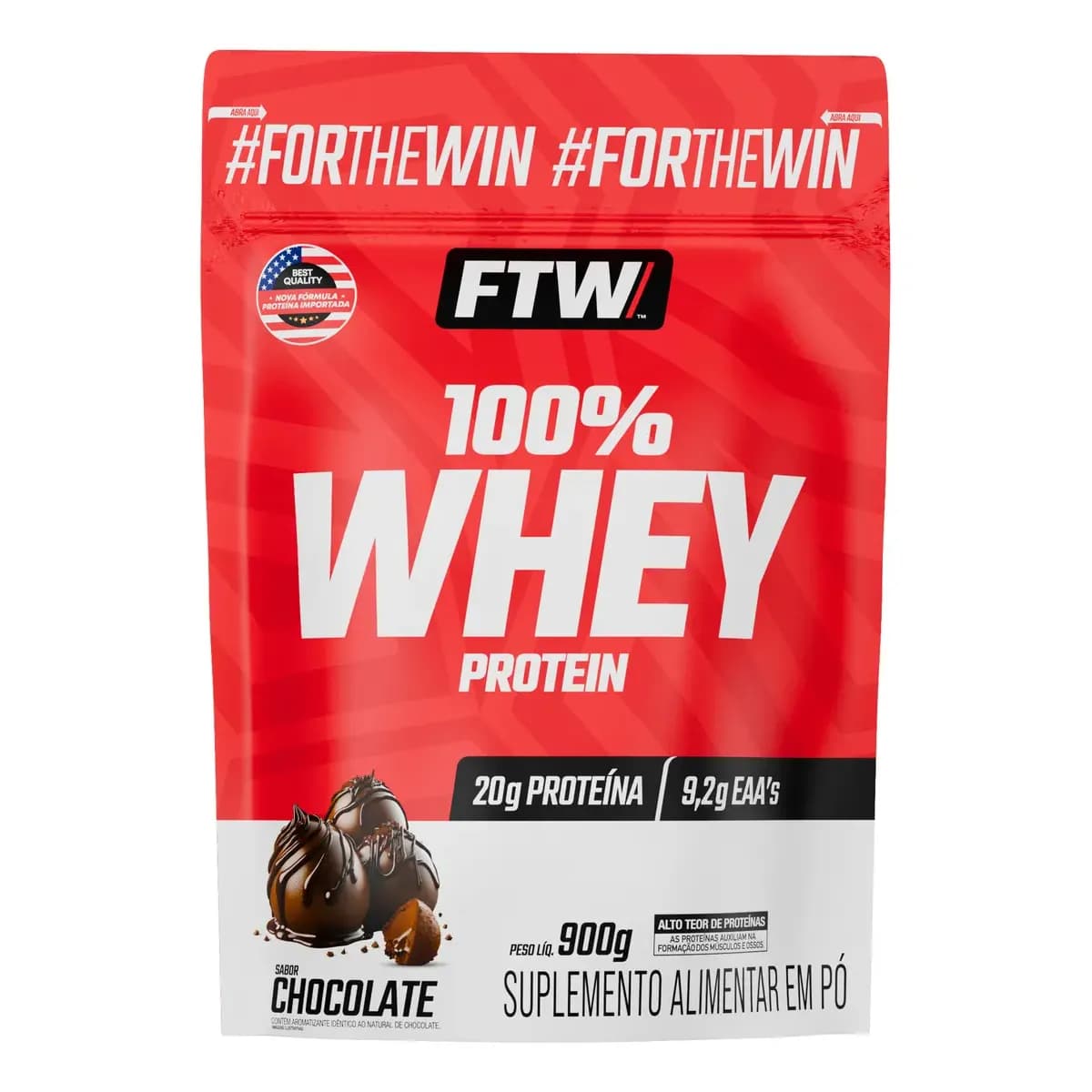 Whey Protein 100% Concentrado 900g Refil Sabor Chocolate - FTW