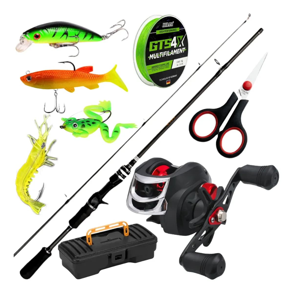 Carretilha De Pesca Anticabeleira Vara De Carbono Anzol Kit