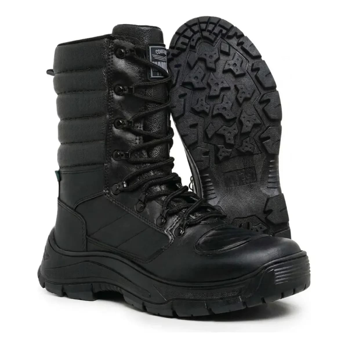 Bota Militar Coturno Cano Alto Ziper Em Couro Resistente