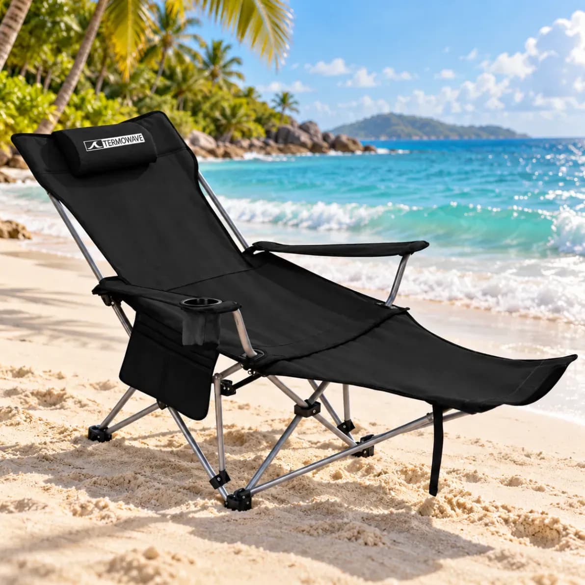 Cadeira Camping Dobrável Pesca Praia Reclinável Portatil Preta